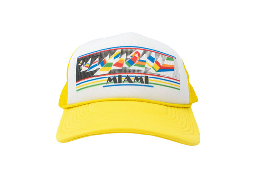 YELLOW VINTAGE LOGO TRUCKER